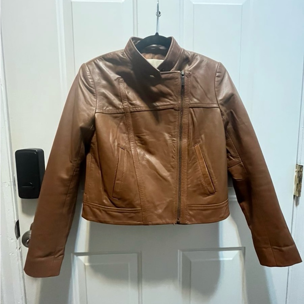 Genuine Lamb Leather Brown Michael Kors Moto Jacket